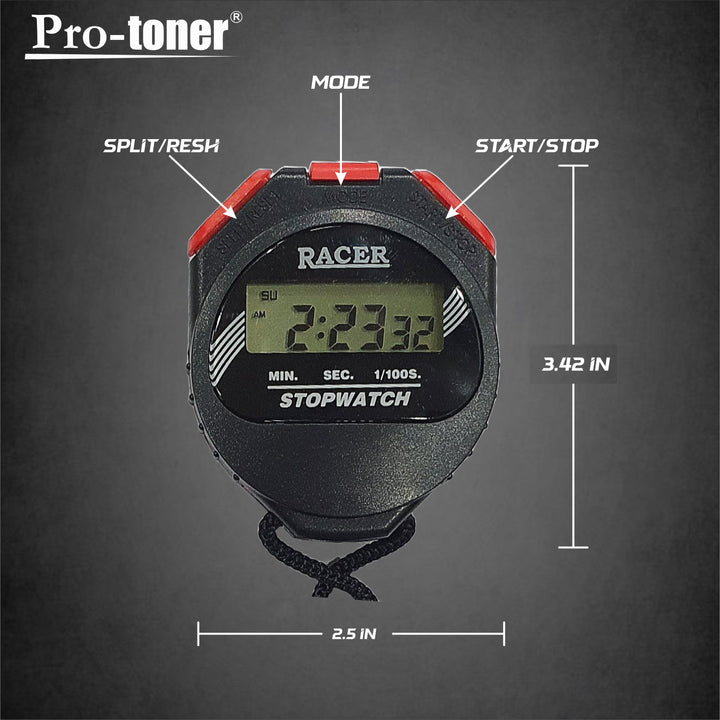 Racer Stopwatch with 1/100 Second Precision, Lap Counter, and 30 Second Correction Protoner - Sports Hubb GYM