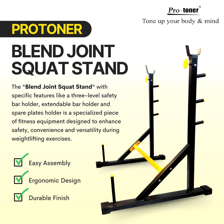 Joint Squat Stand with Safety Holders Heavy Duty Structure Black and Yellow Protoner GYM