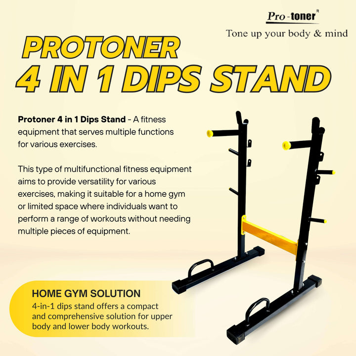 Protoner 4 in 1 Dip stand , bar holder , plate holder and push up stand | Gym Equipment | Home Gym Equipment | Commercial Gym Machines | Strength Training Equipment | Protoners | [2025]