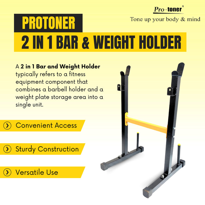 Protoner Rod and Weight Holder with Holding Capacity of 2 Bars Black, Yellow Protoner GYM