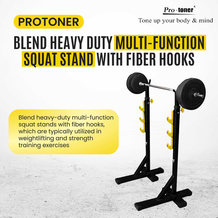 Protoner Blend Heavy Duty Multi-Function Squat Stand with Fiber Hooks Black and Yellow Protoner GYM