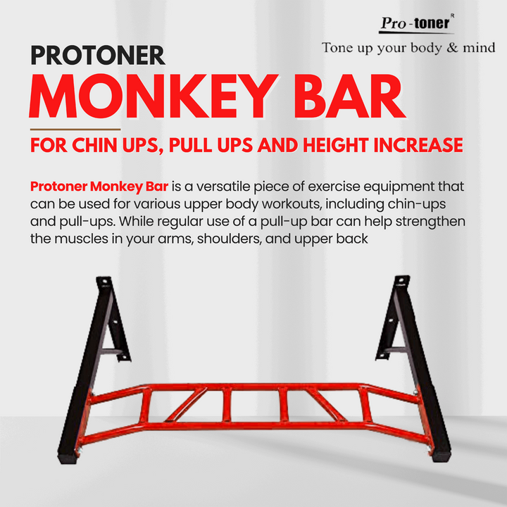 Monkey Bar for Chin ups, Pull Ups and Height Increase , 50 x 21 inch, Red Black | Gym Equipment | Home Gym Equipment | Commercial Gym Machines | Strength Training Equipment | Protoners | [2025]