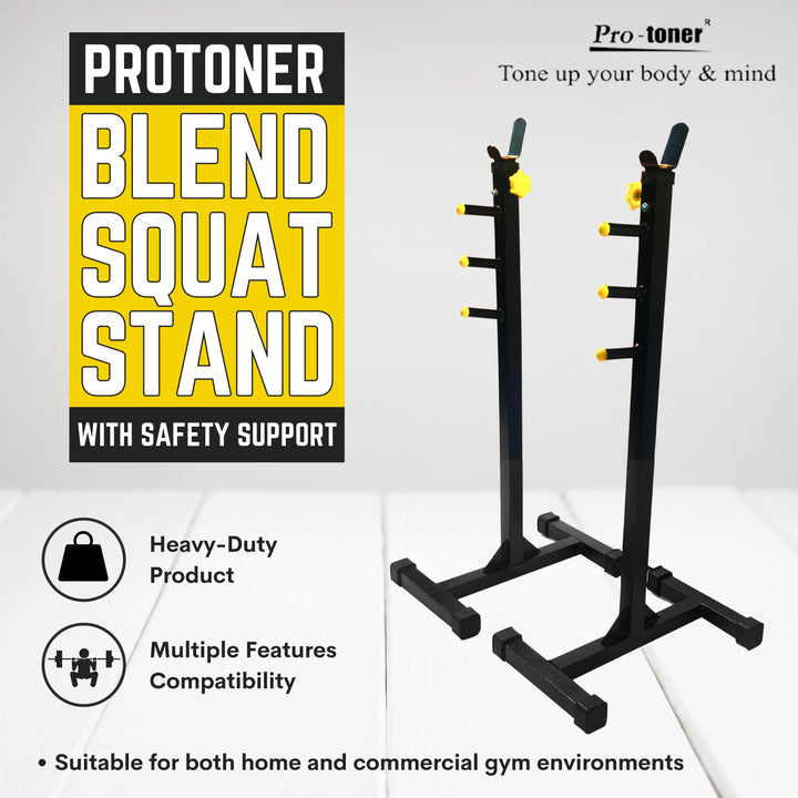 Protoner Blend Squat Stand with Safety Support Adjustable Height Black and Yellow Protoner GYM