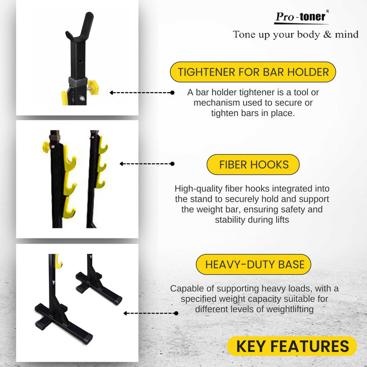 Protoner Blend Heavy Duty Multi-Function Squat Stand with Fiber Hooks Black and Yellow Protoner GYM