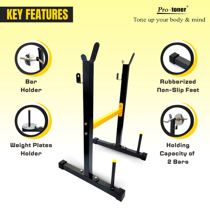 Protoner Rod and Weight Holder with Holding Capacity of 2 Bars Black, Yellow Protoner GYM