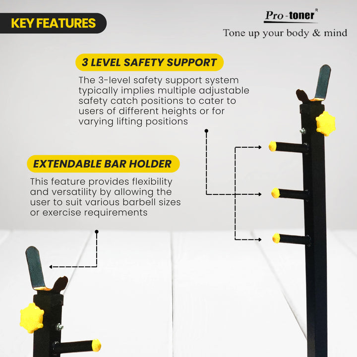 Protoner Blend Squat Stand with Safety Support Adjustable Height Black and Yellow Protoner GYM