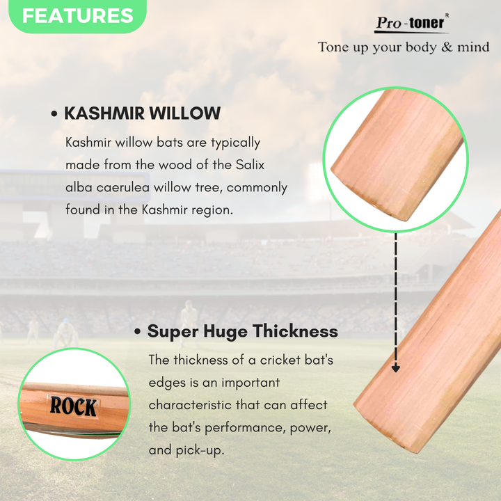 Protoner Wsg ROCK Kashmir willow cricket bat super huge bulge season bat Protoner - Sports Hubb GYM