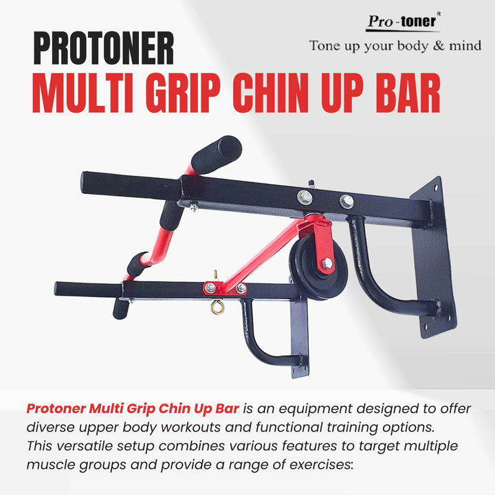 Multy grip chin up bar with lats pulley and punching bag hanger hook Protoners GYM