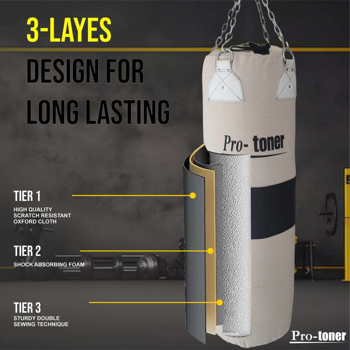 Filled Punching Bag, 33 x 107 cms, 30 kgs, Canvas Material for gym, boxing, martial arts, kickboxing, MMA