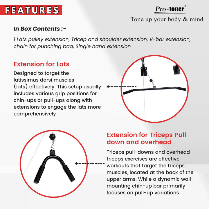 Multy grip chin up bar with lats pulley and punching bag hanger hook Protoners GYM