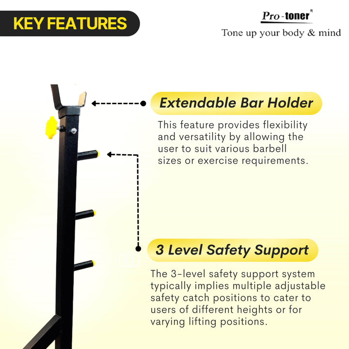 Joint Squat Stand with Safety Holders Heavy Duty Structure Black and Yellow Protoner GYM