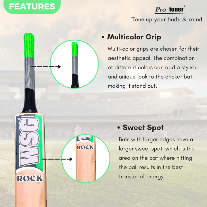 Protoner Wsg ROCK Kashmir willow cricket bat super huge bulge season bat Protoner - Sports Hubb GYM