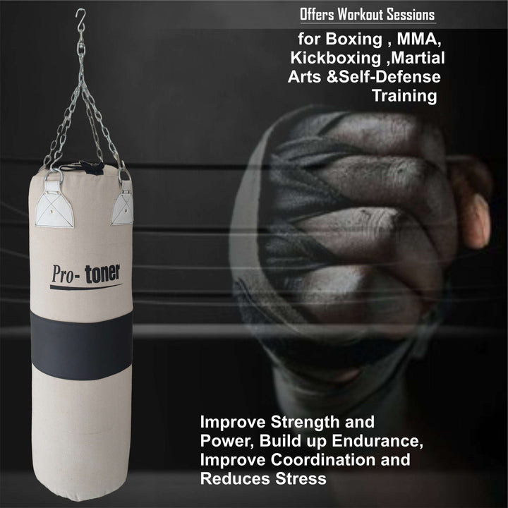 Filled Punching Bag, 33 x 107 cms, 30 kgs, Canvas Material for gym, boxing, martial arts, kickboxing, MMA