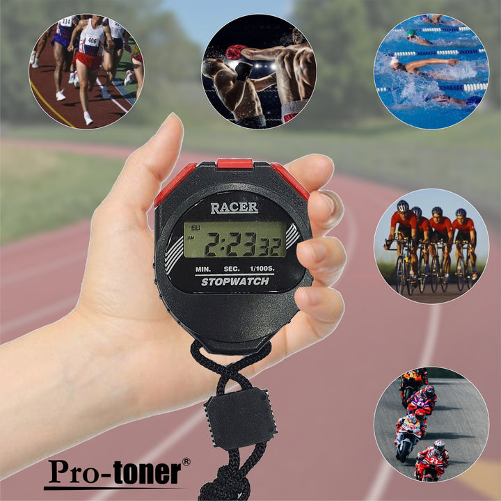 Racer Stopwatch with 1/100 Second Precision, Lap Counter, and 30 Second Correction Protoner - Sports Hubb GYM