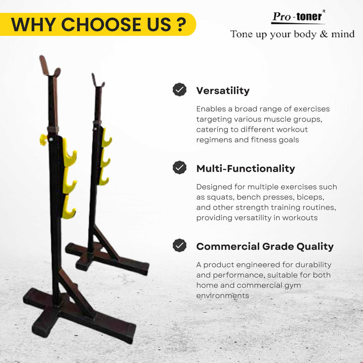 Protoner Blend Heavy Duty Multi-Function Squat Stand with Fiber Hooks Black and Yellow Protoner GYM