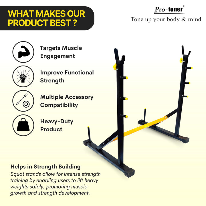 Joint Squat Stand with Safety Holders Heavy Duty Structure Black and Yellow Protoner GYM