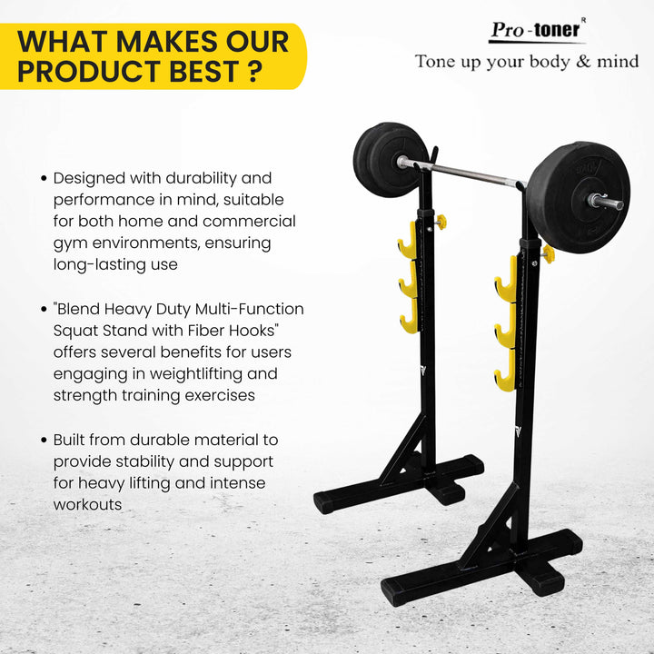 Protoner Blend Heavy Duty Multi-Function Squat Stand with Fiber Hooks Black and Yellow Protoner GYM