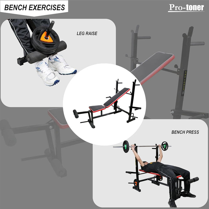 Protoner Adjustable Weight Bench with Incline, Decline and Flat Positions, Heavy Duty Pipes, Cushioned Seat, Black | Gym Equipment | Home Gym Equipment | Commercial Gym Machines | Strength Training Equipment | Protoners | [2025]