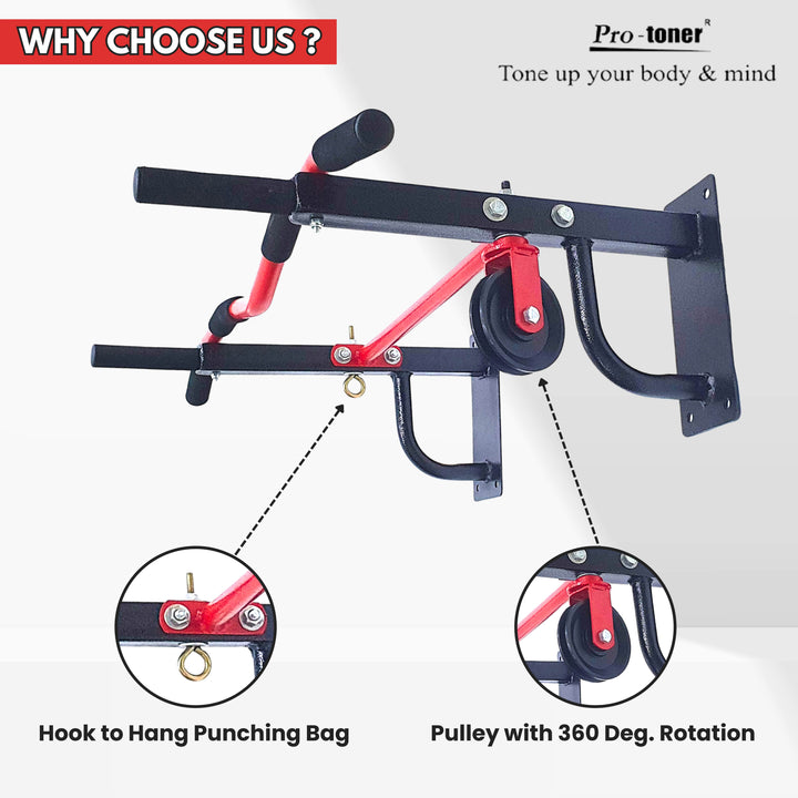 Multy grip chin up bar with lats pulley and punching bag hanger hook | Gym Equipment | Home Gym Equipment | Commercial Gym Machines | Strength Training Equipment | Protoners | [2025]